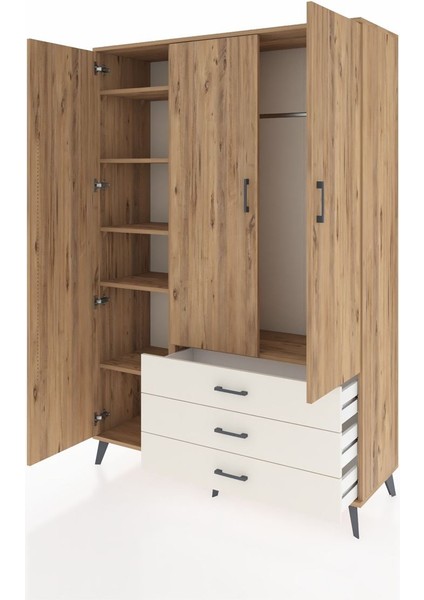 Hyperion Dolap 6 Raflı 3 Çekmeceli Tek Askılı 132X44X195 Çam-Çam/aytaşı modelleri