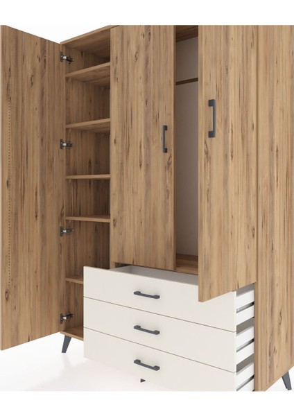 Hyperion Dolap 6 Raflı 3 Çekmeceli Tek Askılı 132X44X195 Çam-Çam/aytaşı fırsatları