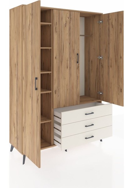 Hyperion Dolap 6 Raflı 3 Çekmeceli Tek Askılı 132X44X195 Çam-Çam/aytaşı indirimleri