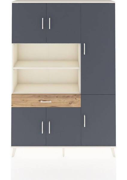 Arges Dolap 10 Raflı Tek Çekmeceli 6 Kapaklı 132X30X195 Aytaşı-Antrasit/çam