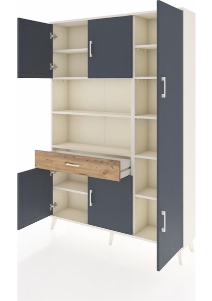 Arges Dolap 10 Raflı Tek Çekmeceli 6 Kapaklı 132X30X195 Aytaşı-Antrasit/çam modelleri