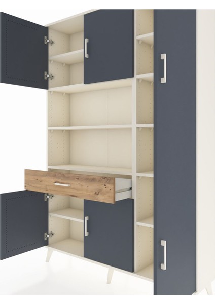 Arges Dolap 10 Raflı Tek Çekmeceli 6 Kapaklı 132X30X195 Aytaşı-Antrasit/çam fırsatları