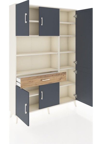 Arges Dolap 10 Raflı Tek Çekmeceli 6 Kapaklı 132X30X195 Aytaşı-Antrasit/çam indirimleri