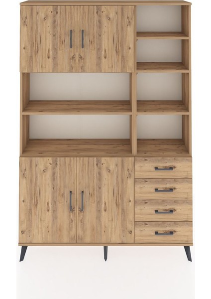 Arges Dolap 9 Raflı 4 Çekmeceli 4 Kapaklı 132X30X195 Çam-Çam/çam