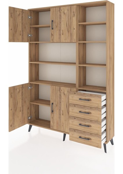 Arges Dolap 9 Raflı 4 Çekmeceli 4 Kapaklı 132X30X195 Çam-Çam/çam modelleri
