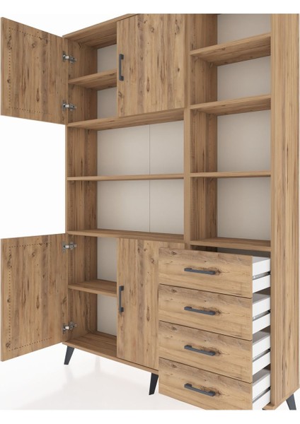 Arges Dolap 9 Raflı 4 Çekmeceli 4 Kapaklı 132X30X195 Çam-Çam/çam fırsatları