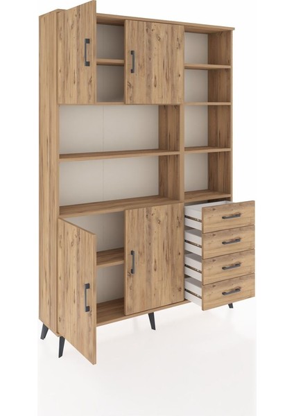 Arges Dolap 9 Raflı 4 Çekmeceli 4 Kapaklı 132X30X195 Çam-Çam/çam indirimleri