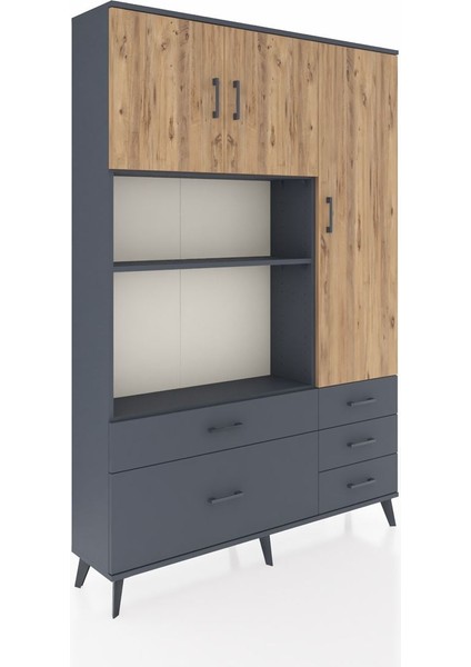 Arges Dolap 7 Raflı 5 Çekmeceli 3 Kapaklı 132X30X195 Antrasit-Çam/antrasit fiyatları