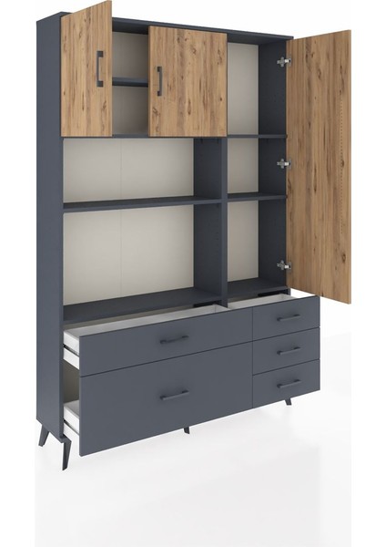 Arges Dolap 7 Raflı 5 Çekmeceli 3 Kapaklı 132X30X195 Antrasit-Çam/antrasit indirimleri