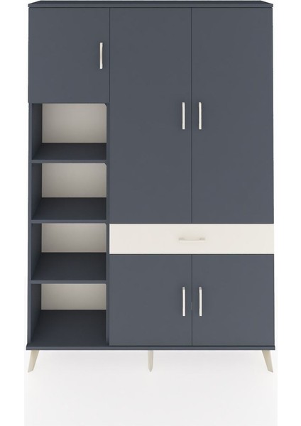 Arges Dolap 8 Raflı Tek Çekmeceli 5 Kapaklı 132X30X195 Antrasit-Antrasit/aytaşı