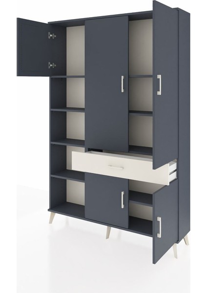 Arges Dolap 8 Raflı Tek Çekmeceli 5 Kapaklı 132X30X195 Antrasit-Antrasit/aytaşı modelleri