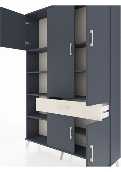 Arges Dolap 8 Raflı Tek Çekmeceli 5 Kapaklı 132X30X195 Antrasit-Antrasit/aytaşı fırsatları