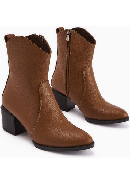 Ubax Hakiki Deri Taba Topuklu Kadın Bot fiyatları