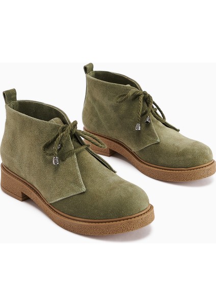 Henna Hakiki Deri Yeşil Süet Bağcıklı Kadın Bot fiyatları