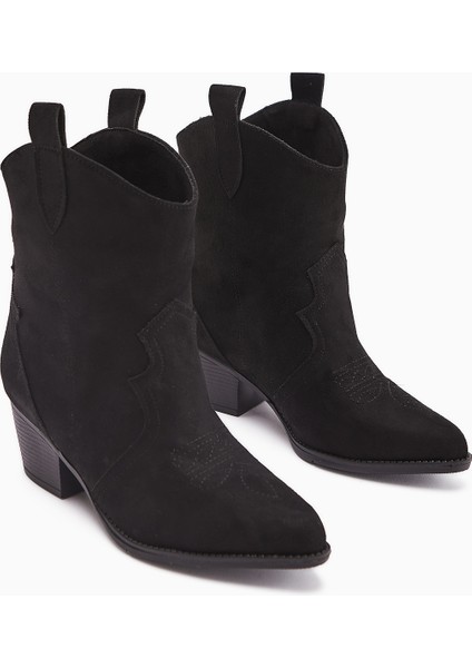 Joo Siyah Süet Sivri Burunlu Nakışlı Western Bot fiyatları