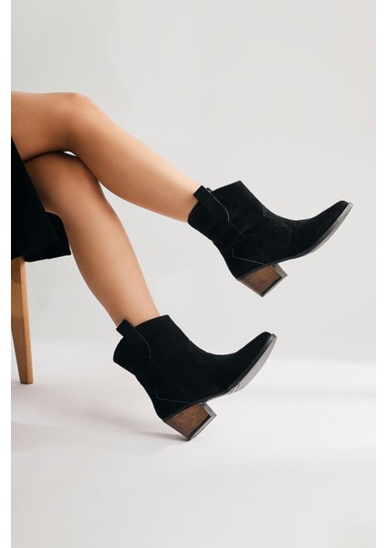 Joo Siyah Süet Sivri Burunlu Nakışlı Western Bot fırsatları