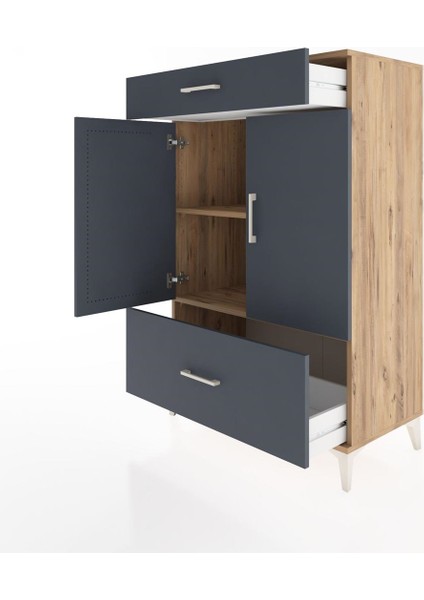 Hyperion Dolap 2 Raflı 2 Çekmeceli 2 Kapaklı 88X44X134 Çam-Antrasit fırsatları