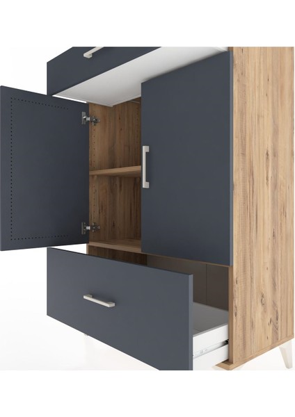 Hyperion Dolap 2 Raflı 2 Çekmeceli 2 Kapaklı 88X44X134 Çam-Antrasit indirimleri