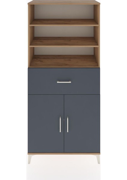 Hyperion Dolap 4 Raflı Tek Çekmeceli 2 Kapaklı 88X44X195 Çam-Antrasit