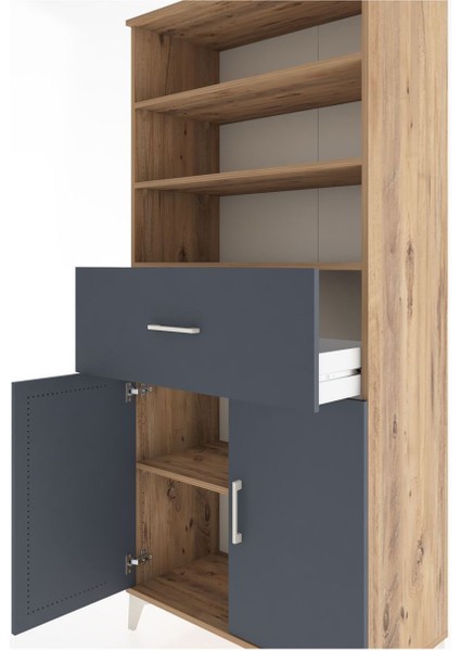 Hyperion Dolap 4 Raflı Tek Çekmeceli 2 Kapaklı 88X44X195 Çam-Antrasit indirimleri