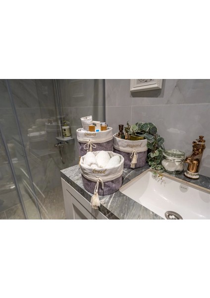 Yuvarlak Katlanabilir Çok Amaçlı Saklama Organizer Kutu Keçe Sepet (Mega) - 03389 ( Lisinya )