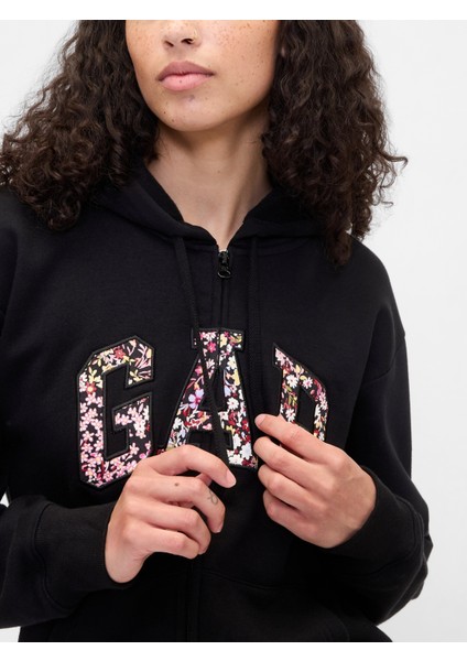 Kadın Siyah Baskılı Gap Logo Fleece Fermuarlı Sweatshirt modelleri