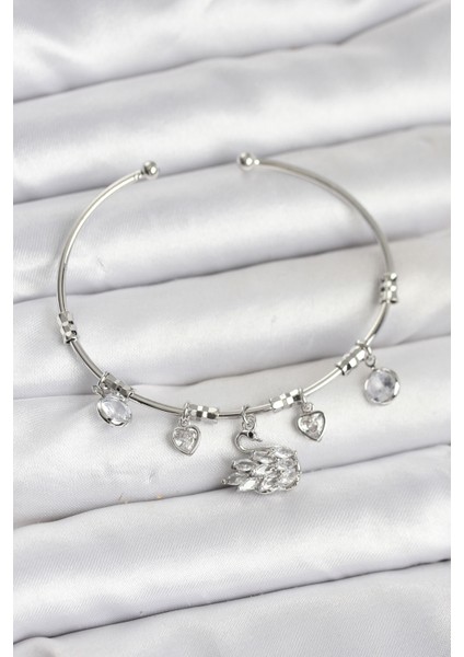 Kuğu Charmlı Gümüş Renk Kadın Bileklik - Lisinya