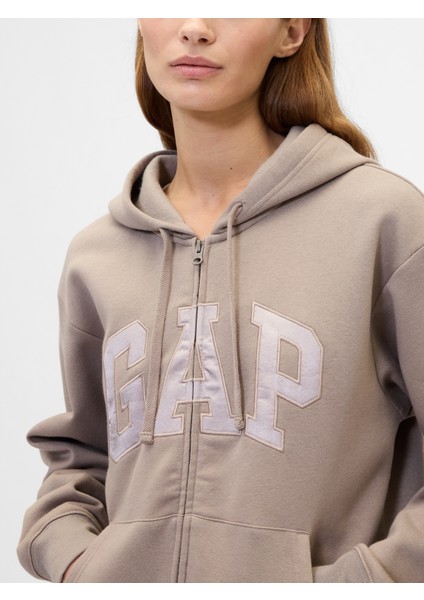 Kadın Açık Kahverengi Gap Logo Fleece Fermuarlı Sweatshirt modelleri
