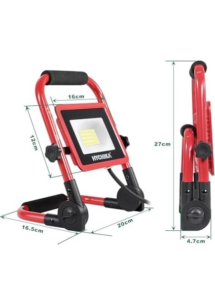 LED Şantiye Projektörü, 30 W Spot, Taşınabilir Çalışma Lambası, 3000 Lm, 6500 K, Soğuk Beyaz, IP65 Su Geçirmez, Garaj, Şantiye, Acil Aydınlatması Için, 100 W x 2 Yerine Geçer [enerji modelleri