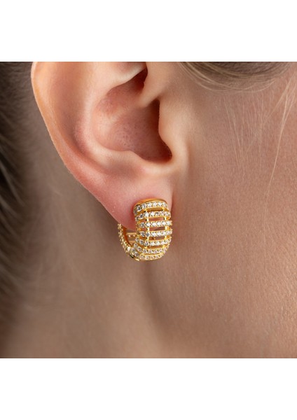 925 Ayar Gümüş Bombeli Taşlı Halka Küpe modelleri