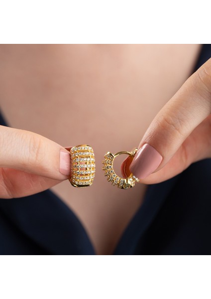 925 Ayar Gümüş Bombeli Taşlı Halka Küpe indirimleri