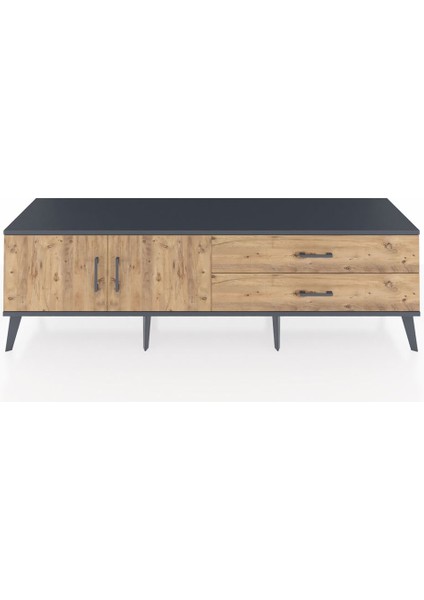 Hyperion Tv Ünitesi Tek Raflı 2 Çekmeceli 2 Kapaklı 176X44X51 Antrasit-Çam/çam