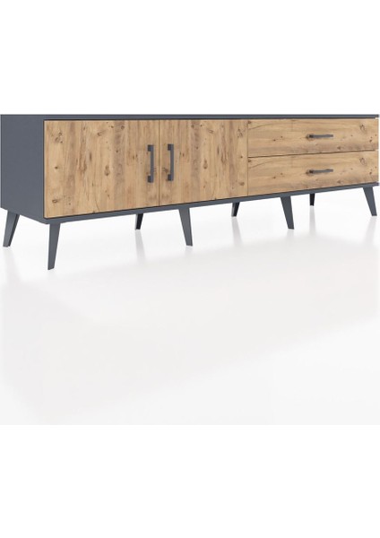 Hyperion Tv Ünitesi Tek Raflı 2 Çekmeceli 2 Kapaklı 176X44X51 Antrasit-Çam/çam fiyatları