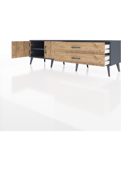 Hyperion Tv Ünitesi Tek Raflı 2 Çekmeceli 2 Kapaklı 176X44X51 Antrasit-Çam/çam modelleri