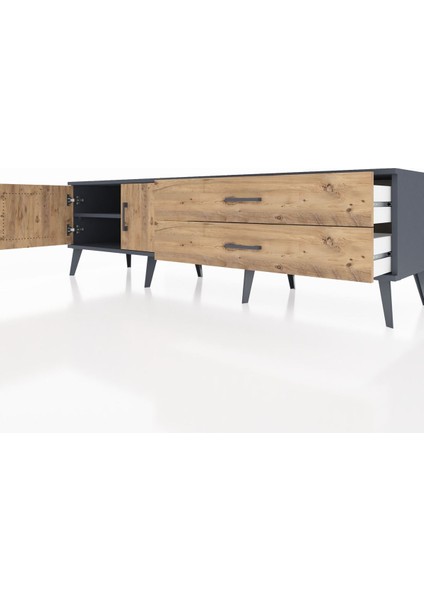 Hyperion Tv Ünitesi Tek Raflı 2 Çekmeceli 2 Kapaklı 176X44X51 Antrasit-Çam/çam fırsatları