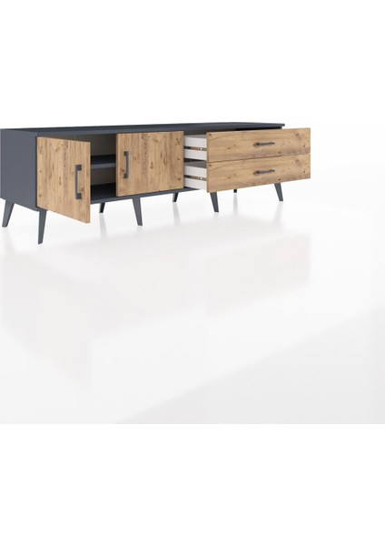 Hyperion Tv Ünitesi Tek Raflı 2 Çekmeceli 2 Kapaklı 176X44X51 Antrasit-Çam/çam indirimleri