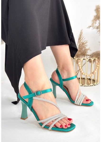 Gloria Yeşil Saten Topuklu Ayakkabı - Lisinya