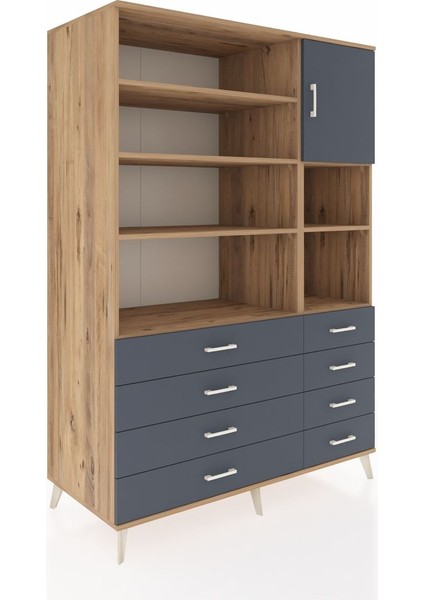 Kronos Dolap 8 Raflı 8 Çekmeceli Tek Kapaklı 132X59X195 Çam-Antrasit/antrasit fiyatları