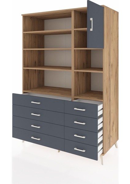 Kronos Dolap 8 Raflı 8 Çekmeceli Tek Kapaklı 132X59X195 Çam-Antrasit/antrasit modelleri