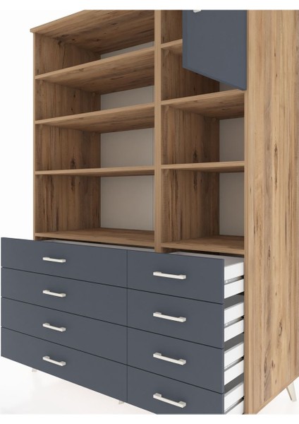 Kronos Dolap 8 Raflı 8 Çekmeceli Tek Kapaklı 132X59X195 Çam-Antrasit/antrasit fırsatları