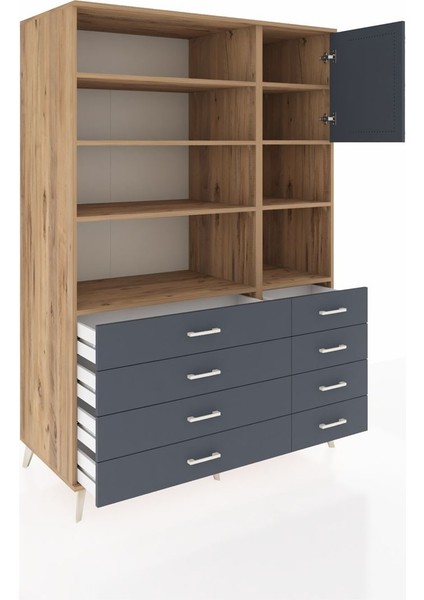 Kronos Dolap 8 Raflı 8 Çekmeceli Tek Kapaklı 132X59X195 Çam-Antrasit/antrasit indirimleri