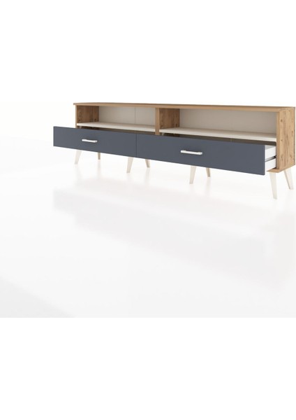 Arges Tv Ünitesi 2 Raflı 2 Çekmeceli 176X30X51 Çam-Aytaşı/antrasit modelleri