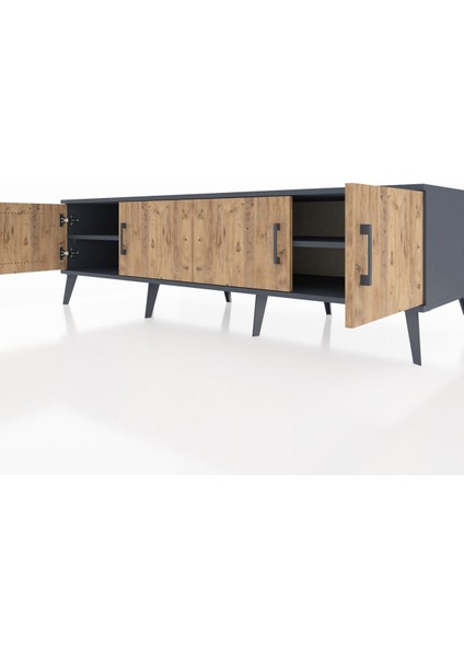 Kronos Tv Ünitesi 2 Raflı 4 Kapaklı 176X59X51 Antrasit-Çam/antrasit fırsatları