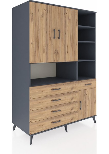 Kronos Dolap 8 Raflı 5 Çekmeceli 3 Kapaklı 132X59X195 Antrasit-Çam/çam fiyatları