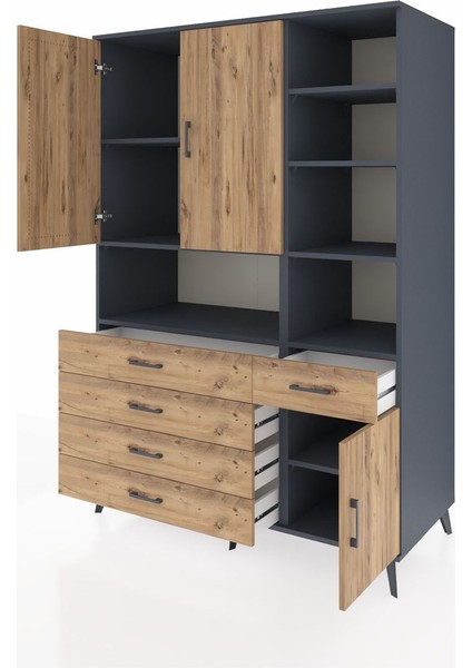 Kronos Dolap 8 Raflı 5 Çekmeceli 3 Kapaklı 132X59X195 Antrasit-Çam/çam modelleri