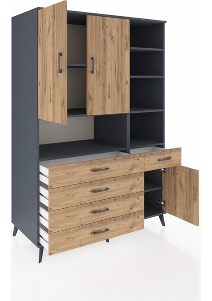 Kronos Dolap 8 Raflı 5 Çekmeceli 3 Kapaklı 132X59X195 Antrasit-Çam/çam indirimleri