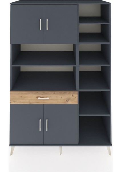 Kronos Dolap 10 Raflı Tek Çekmeceli 4 Kapaklı 132X59X195 Antrasit-Antrasit/çam