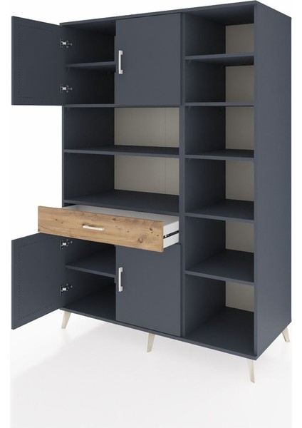 Kronos Dolap 10 Raflı Tek Çekmeceli 4 Kapaklı 132X59X195 Antrasit-Antrasit/çam modelleri