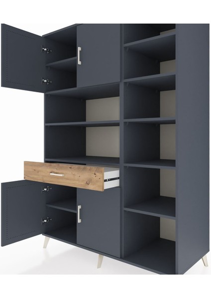 Kronos Dolap 10 Raflı Tek Çekmeceli 4 Kapaklı 132X59X195 Antrasit-Antrasit/çam fırsatları