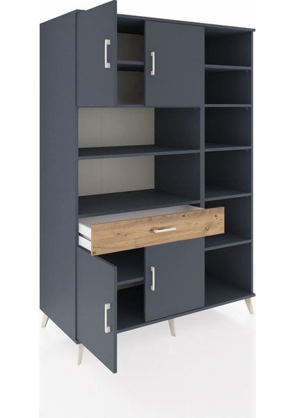 Kronos Dolap 10 Raflı Tek Çekmeceli 4 Kapaklı 132X59X195 Antrasit-Antrasit/çam indirimleri